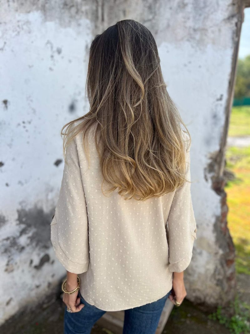 Lyutsiya - Rundhalsausschnitt Bestickt Große Manschetten Freizeithemd