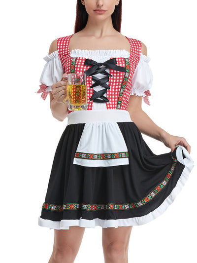 Damen Klassisch Kariertes Oktoberfest Dirndl Kleid