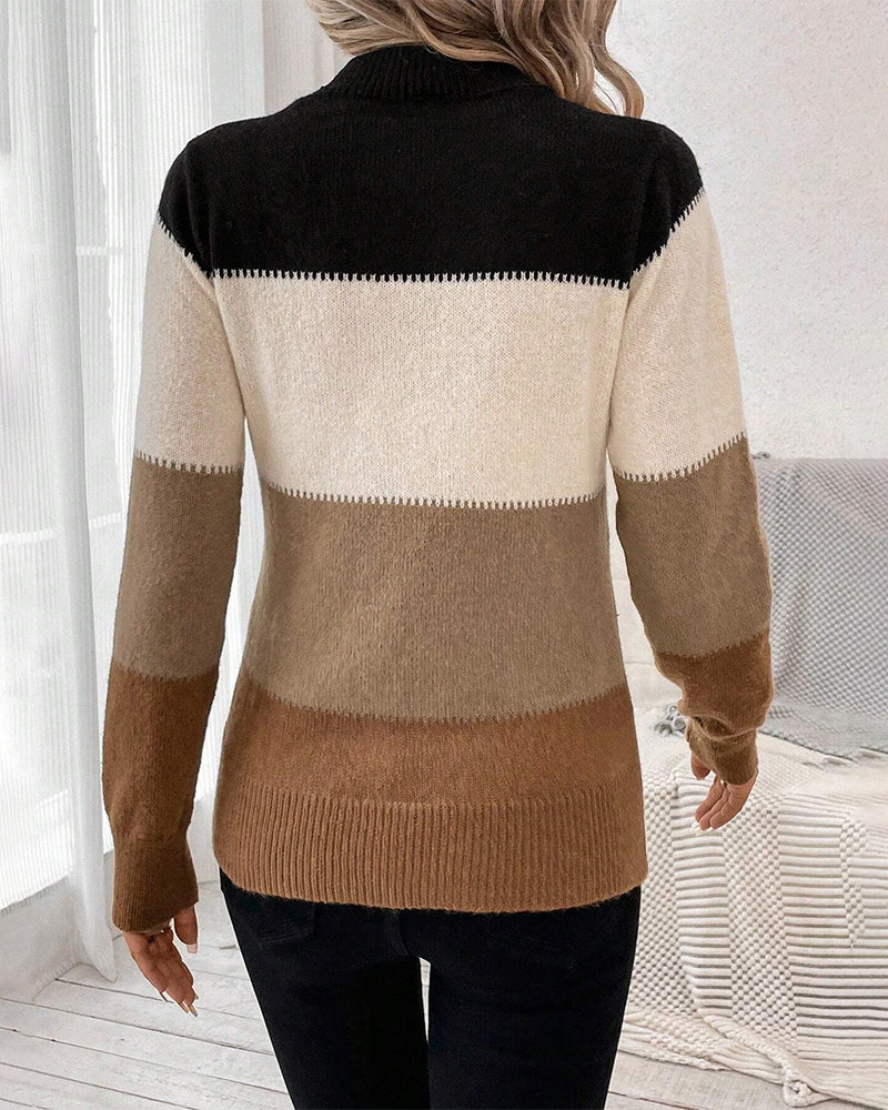 Farbenfroher Trendpullover - Stilvoller Farbblock-Pullover für Damen