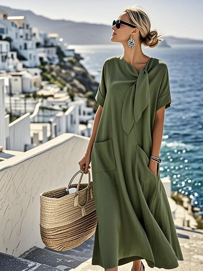 Ayla | Losvallende Katoen-Linnen Jurk met Zakken