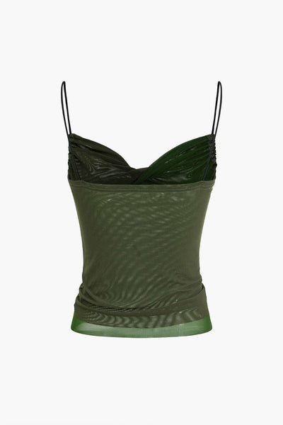 Janet | Spaghettiträgern Bodycon Mesh-Camisole mit Drapierung