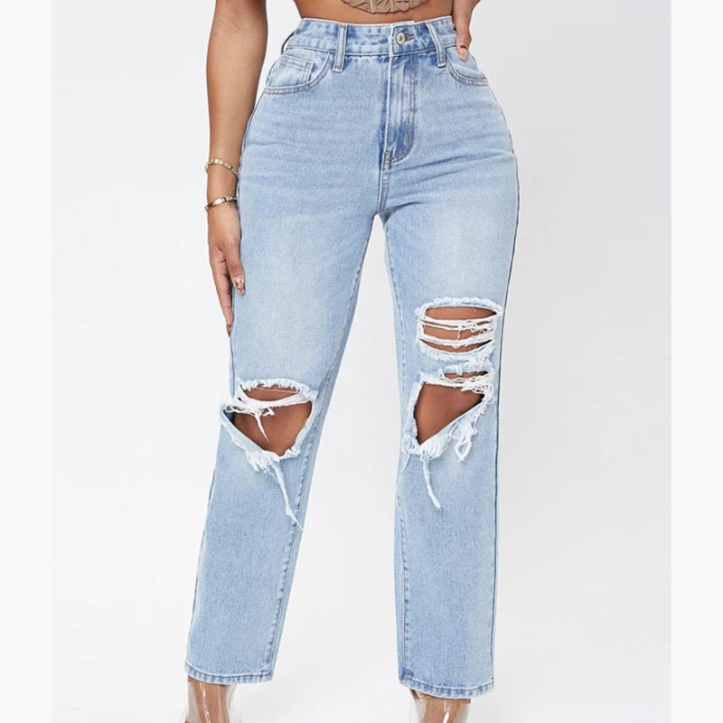 Keryn - Dein Sommer-Must-have: Die Hellblaue High-Waist-Jeans mit klassischem Schnitt