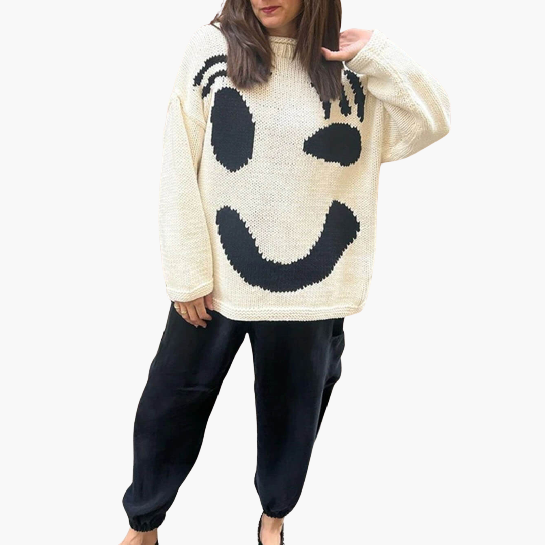 Strickpullover für Damen - mit Oversize-Passform und Smiley-Motiv