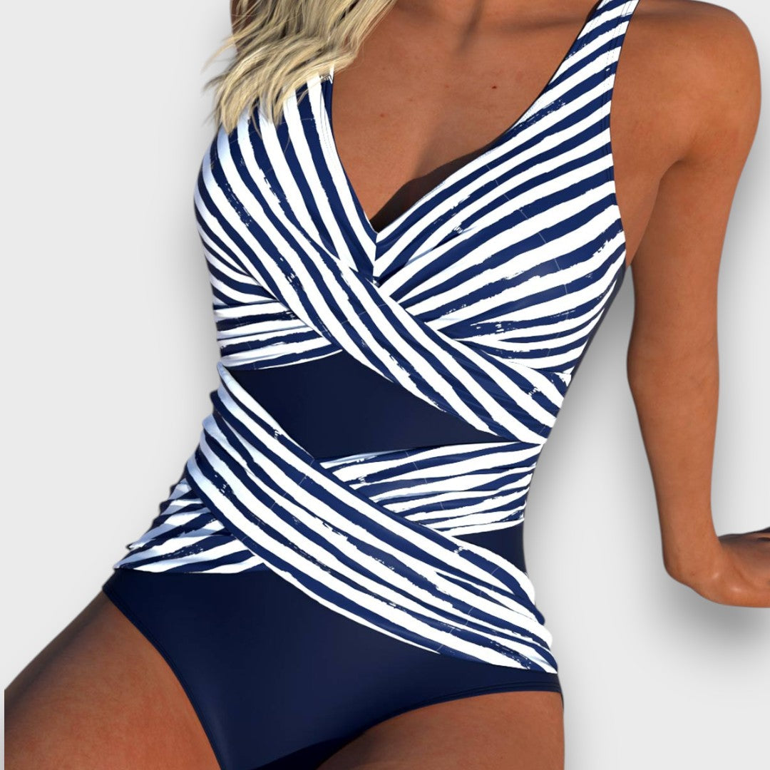 Astrid – Farbintensiver Badeanzug mit überkreuztem Vorderteil