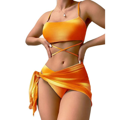 Luciana® | 3-teiliger Bikini-Badeanzug mit Schnürung und Strandrock