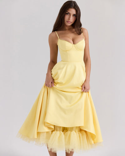 Paula | Duchesse-Satin Midikleid Mit Corsage