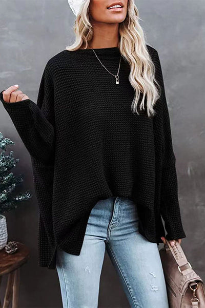 Off-Shoulder Waffelstrick-Pullover für Damen