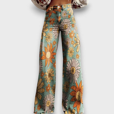 Fiorella – Weit geschnittene Jeans mit Retro-Blumenprint