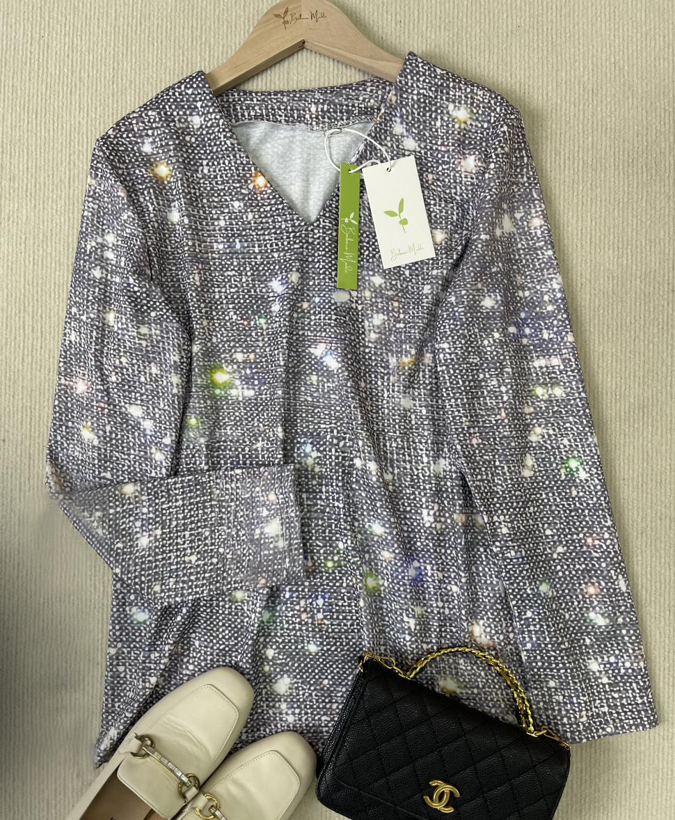 Elaina | Damen Glitzernde Glitzer Bluse | Langarm