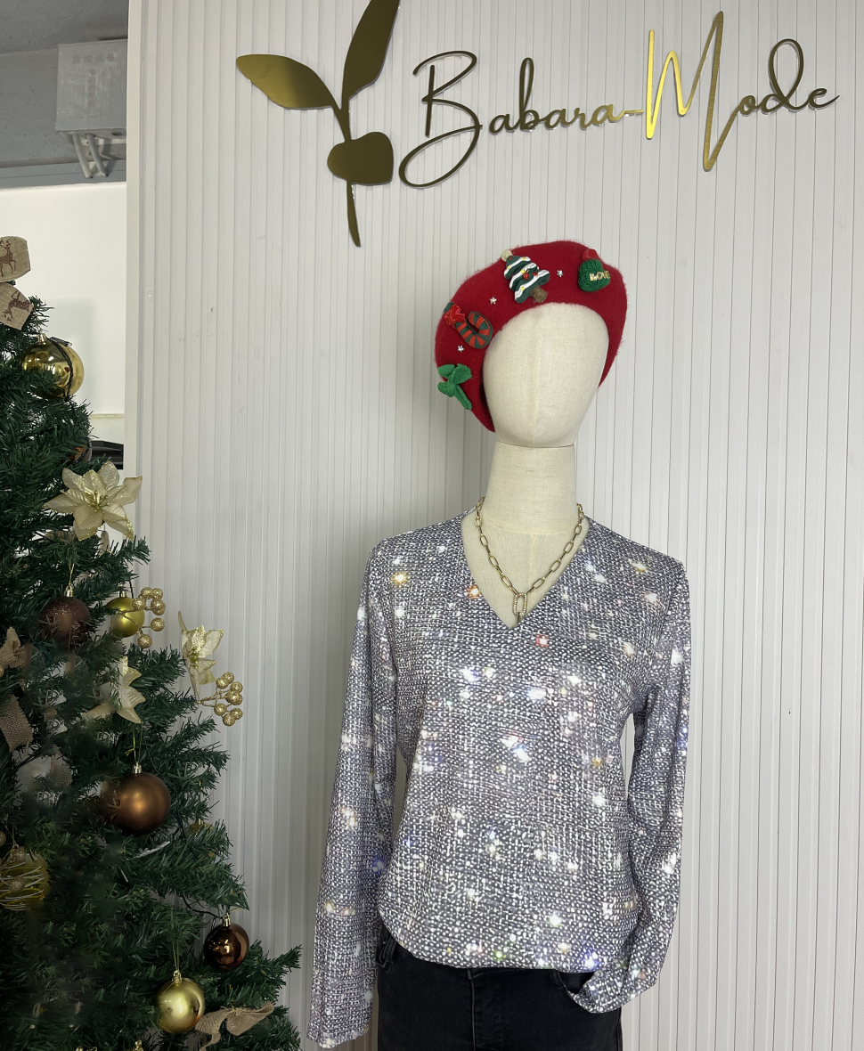 Elaina | Damen Glitzernde Glitzer Bluse | Langarm