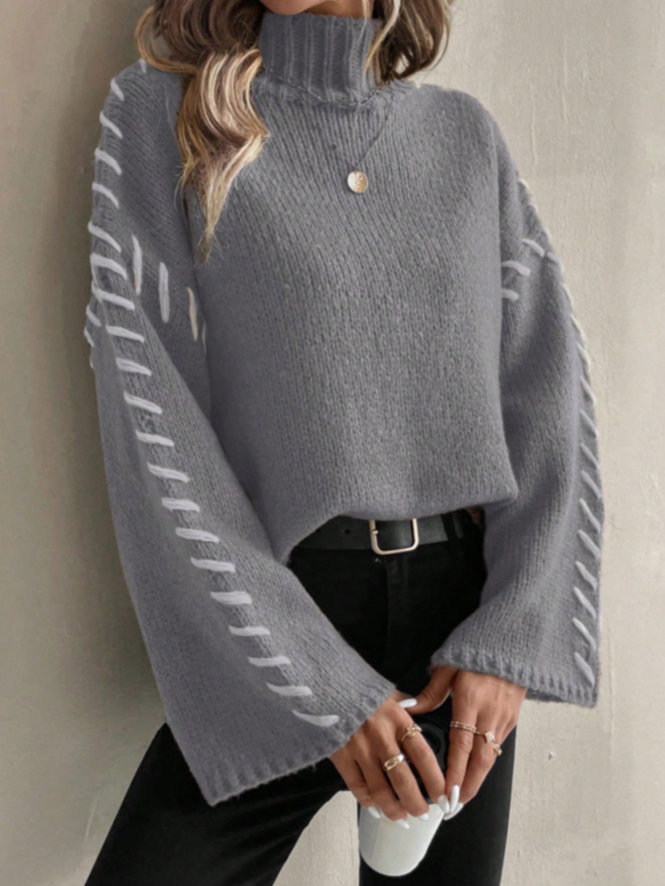 Wolkenrausch - Stylischer Patchwork Rollkragenpullover