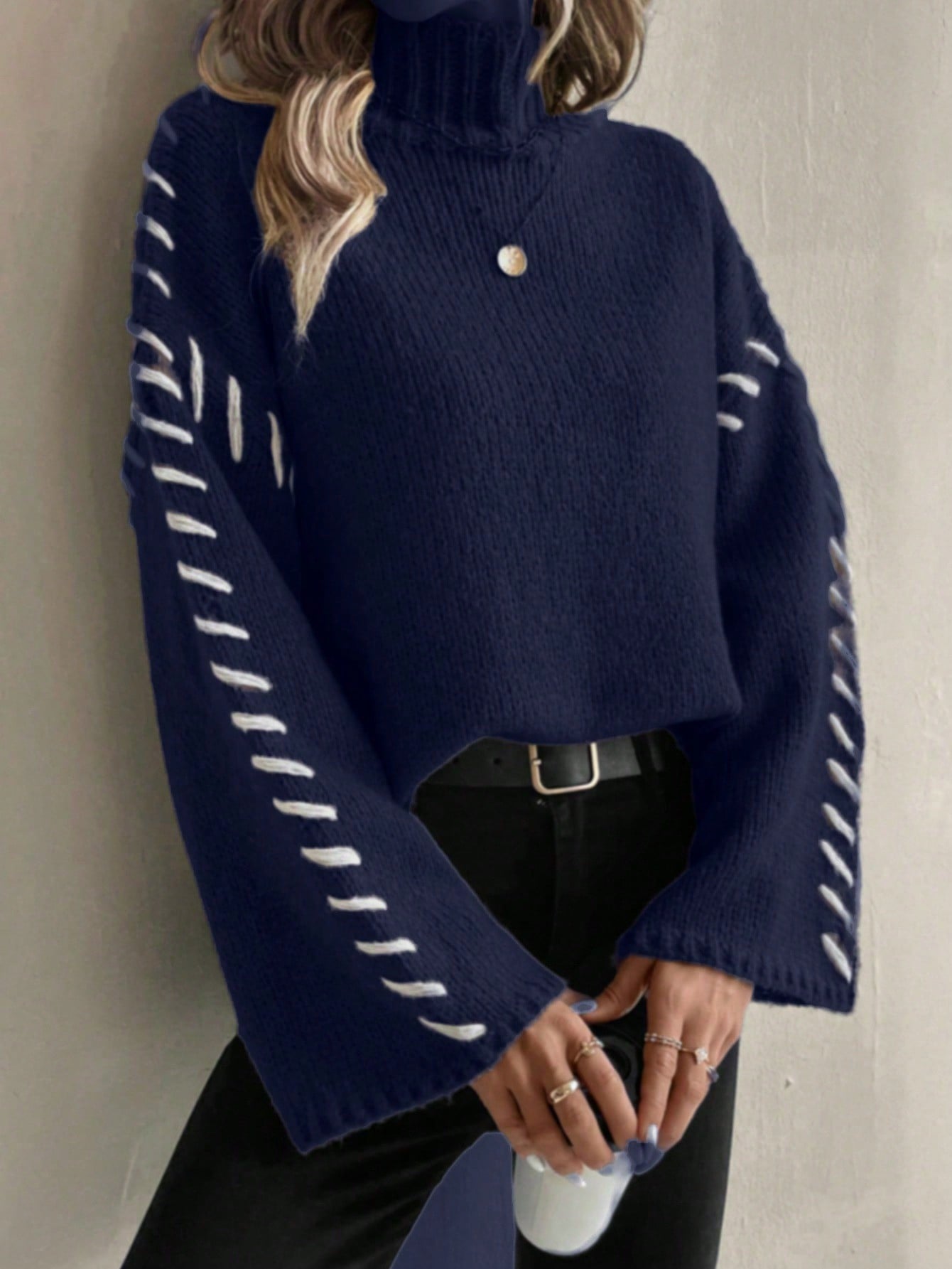 Wolkenrausch - Stylischer Patchwork Rollkragenpullover