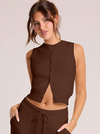 Gestricktes Cropped Top mit Knopfleiste – Minimalistisch, Weich & Kombistark