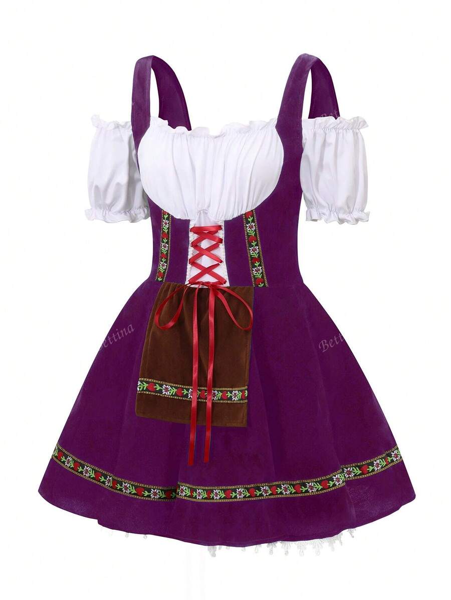 Oktoberfest Dirndl Kleid für Damen – Traditionelles Trachtenkleid mit Schürze
