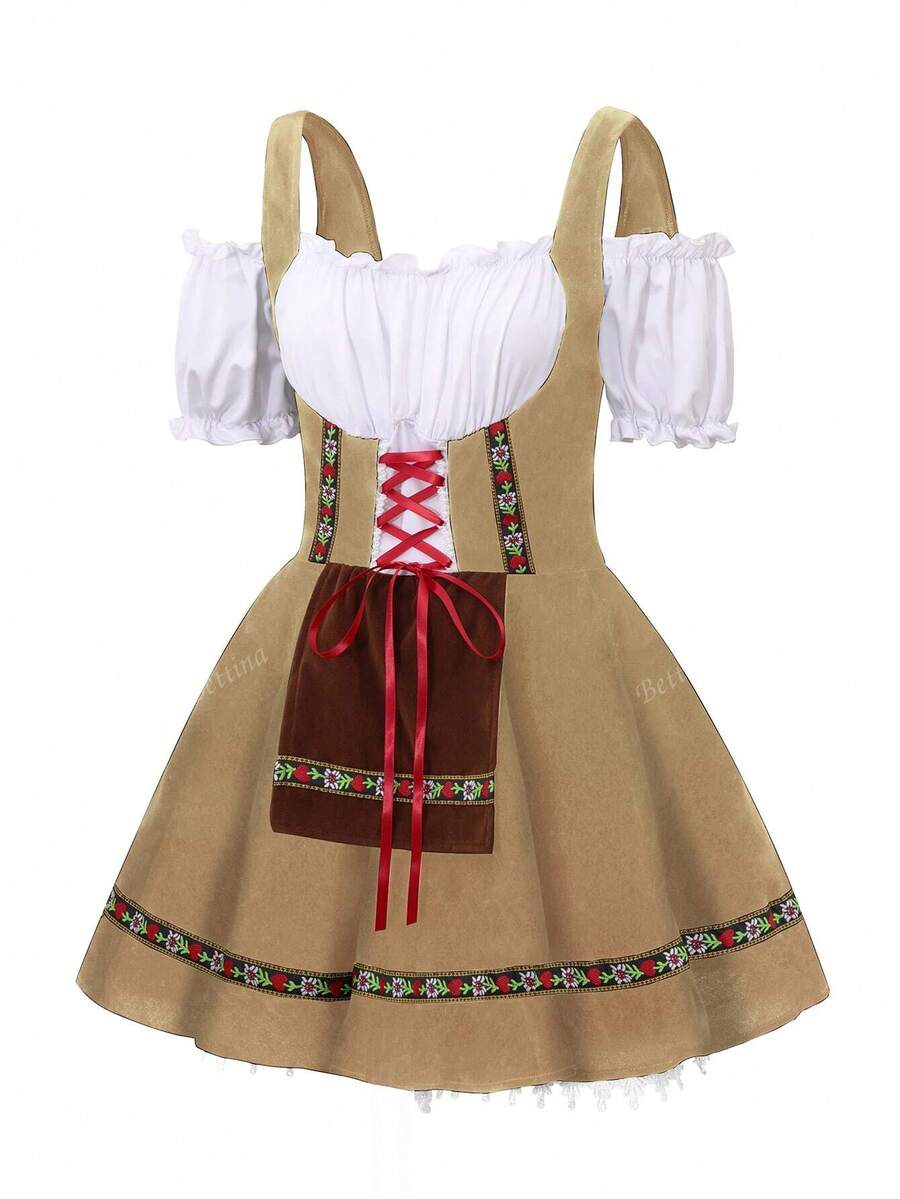 Oktoberfest Dirndl Kleid für Damen – Traditionelles Trachtenkleid mit Schürze