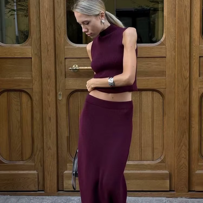 SOLÉANE – DAS ELEGANTE STRICK-ZWEITEILER-SET MIT MAXIROCK FÜR SONNIGE AUFTRITTE