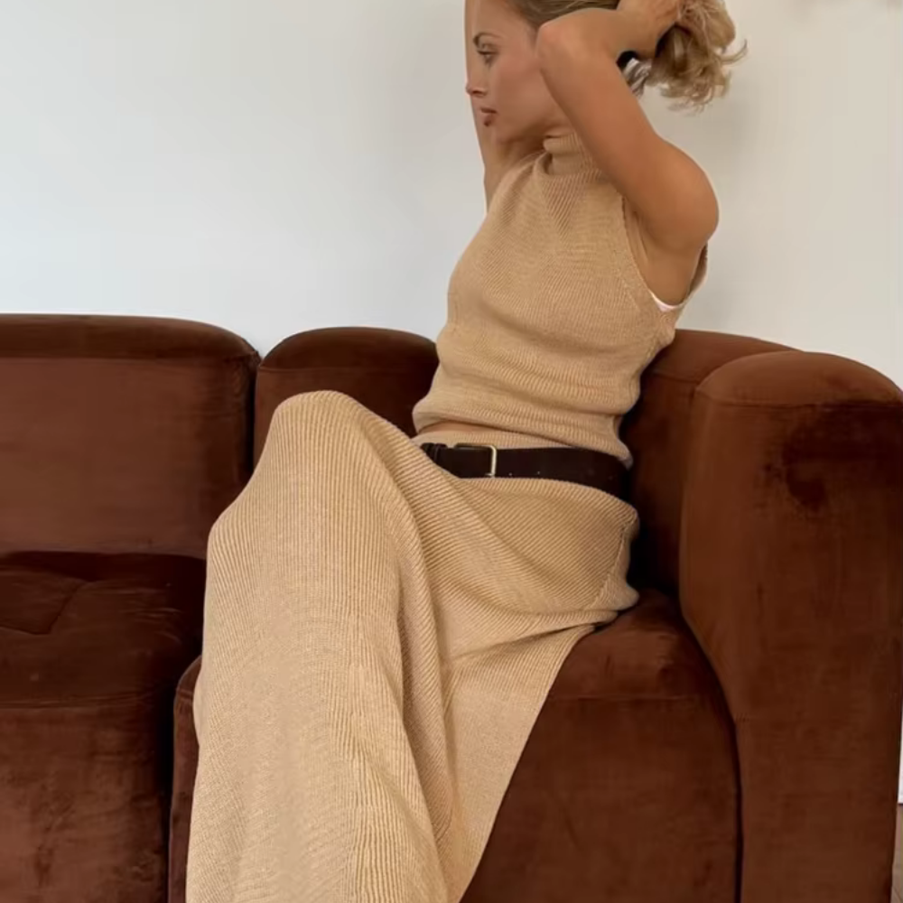 SOLÉANE – DAS ELEGANTE STRICK-ZWEITEILER-SET MIT MAXIROCK FÜR SONNIGE AUFTRITTE