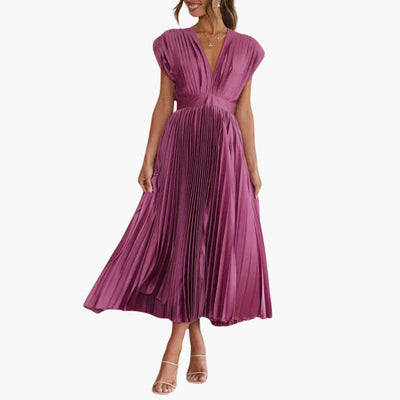 V-Ausschnitt Midi Abendkleid für Frauen - Elegante Faltenoptik