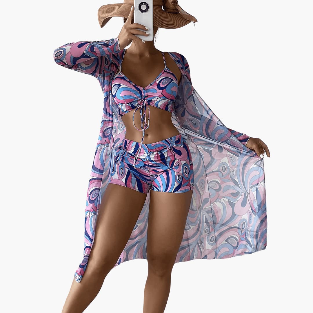 3-teiliges Damen-Sommer-Strand-Bademoden-Set mit langen Ärmeln