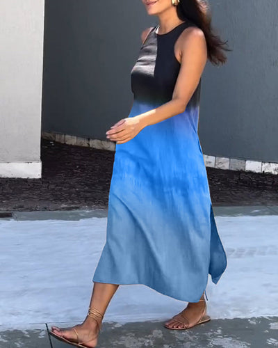 Anette | Ärmeloses Farbverlauf-Kleid mit Rundhalsausschnitt