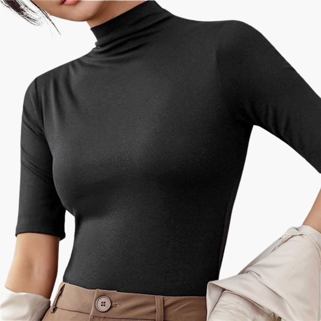 Damen Rollkragenpullover mit halbem Arm und nahtlosem Design