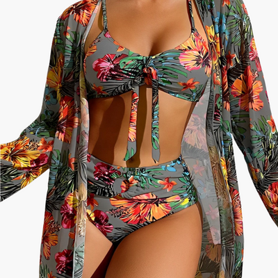 3-teiliges Bikini-Set - Damen Strand-Outfit mit Cover-up