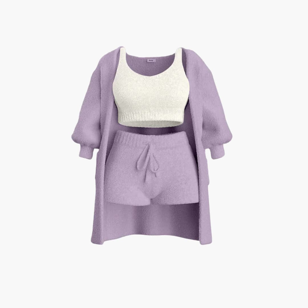 Loungewear Set - Damen Strick Outfit 3-teilig mit Cardigan