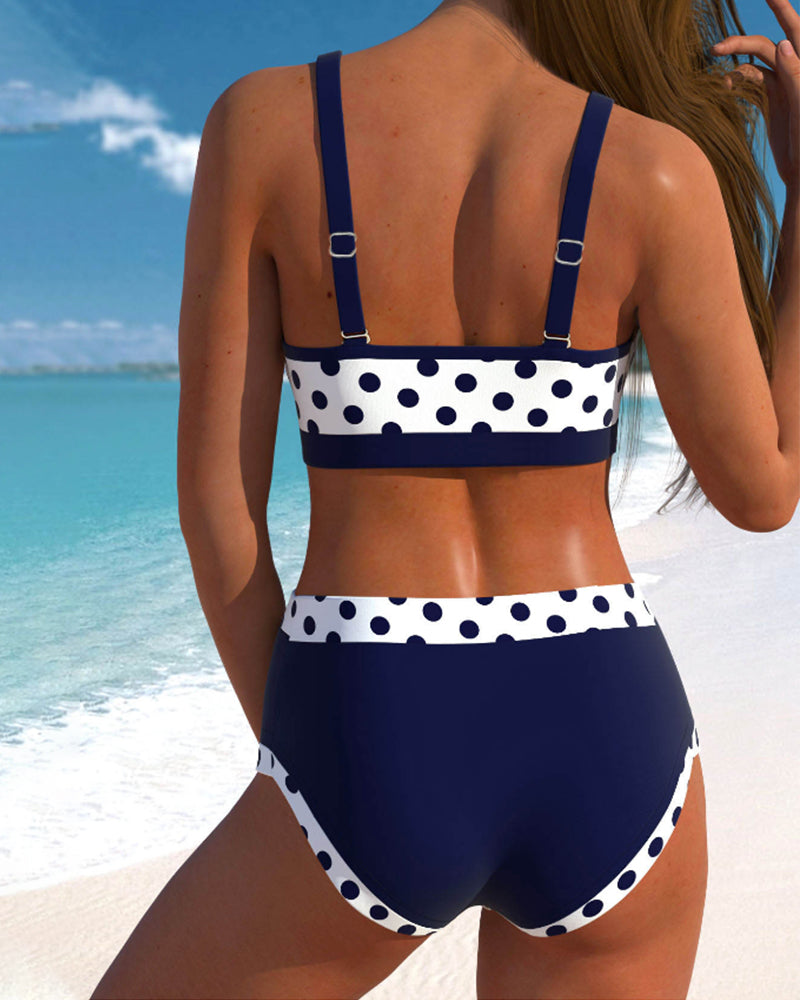 Lisbet - Patchwork-Bikini mit hohem Bund und Punkten