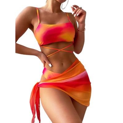 Luciana® | 3-teiliger Bikini-Badeanzug mit Schnürung und Strandrock