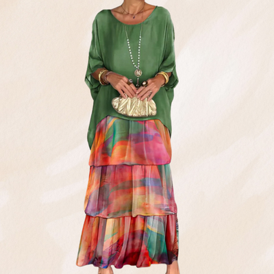 Elvéra – Fließendes Maxikleid mit Rundhalsausschnitt