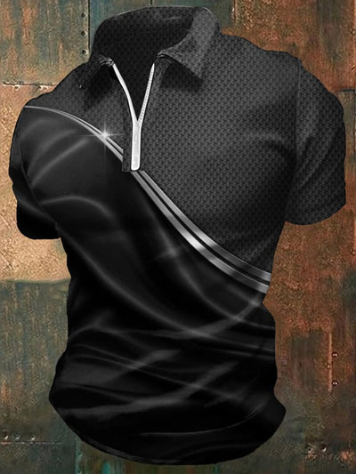 Herren Freizeit Polo Hemd Mit Reißverschluss Und Farbverlauf Grafikprint