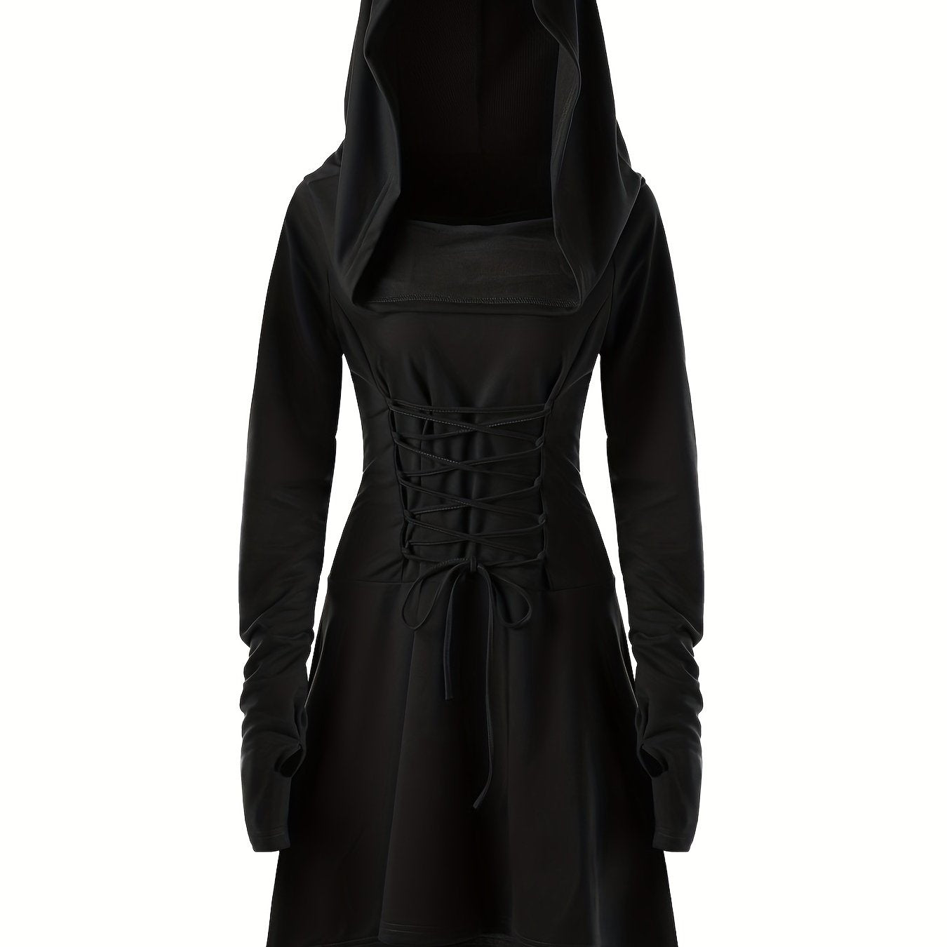 Damen Halloween-Kleid mit Kapuze | Schnürung & Asymmetrischer Saum