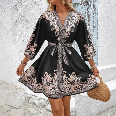 Realyn™ – A-Linie V-Ausschnitt Boho-Minikleid