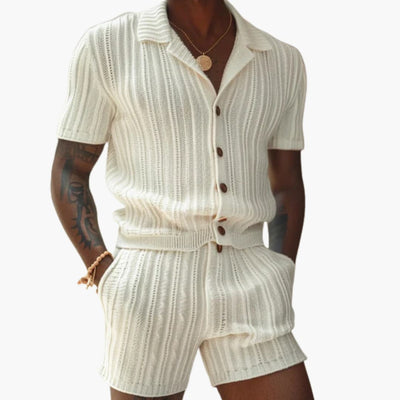 Herren Sommer-Set aus Strick mit Polohemd und Shorts