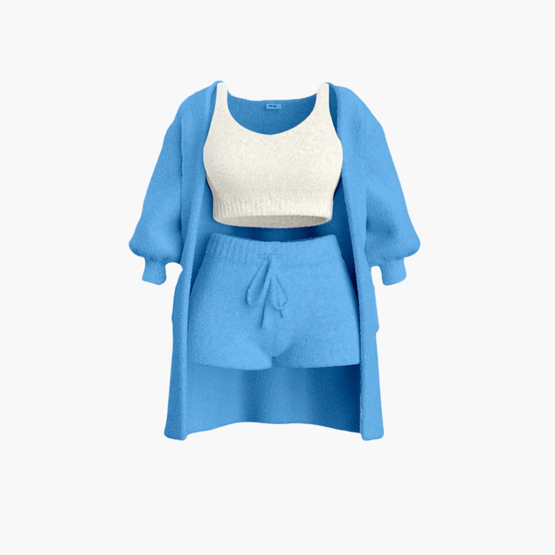 Loungewear Set - Damen Strick Outfit 3-teilig mit Cardigan