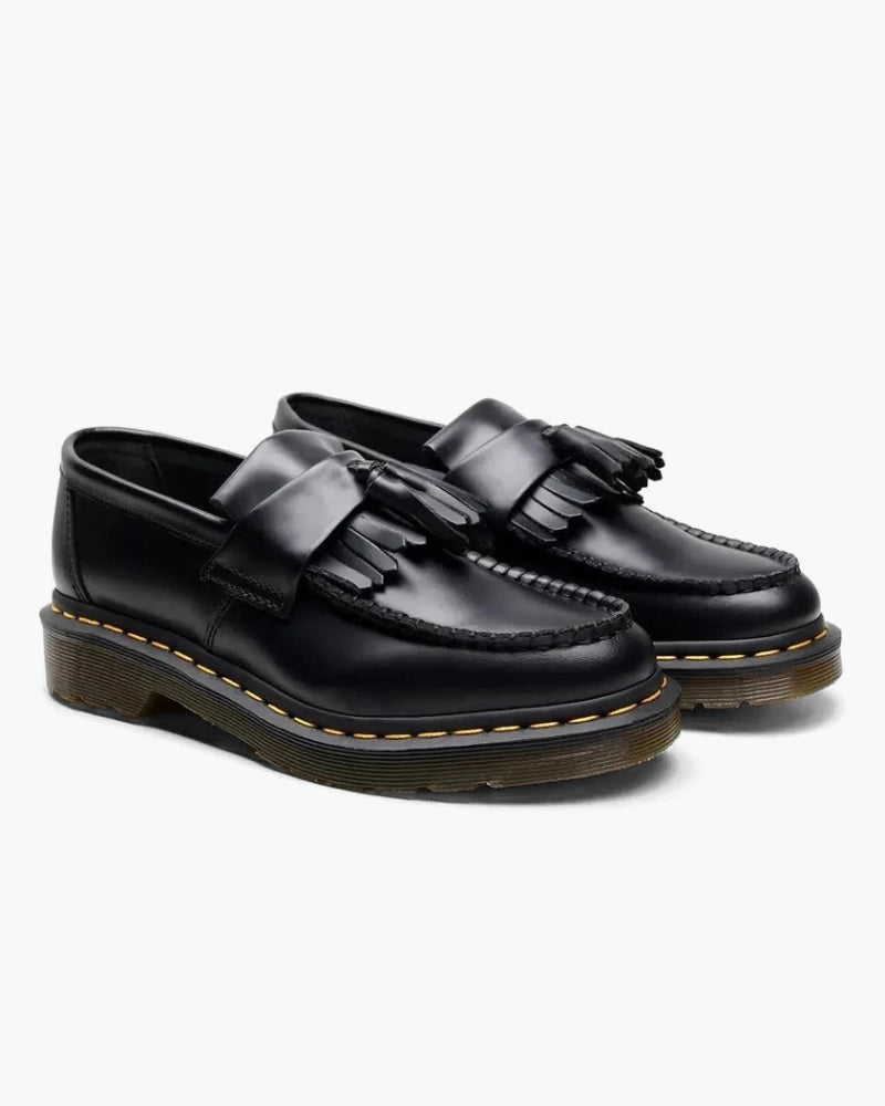 Olivia | Retro-Stil Schwarze Loafer aus Leder mit Fransen