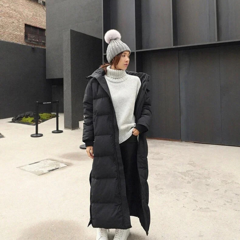 Winterjacke Damen Lang Gepolstert | Mit Kapuze und Reißverschluss