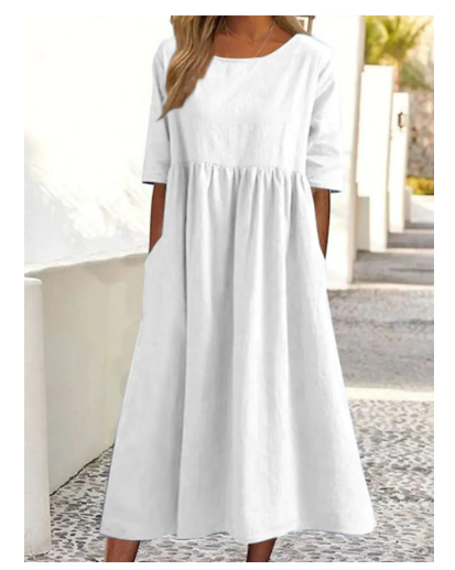Elegantes Baumwoll-Leinen Kleid mit praktischen Taschen