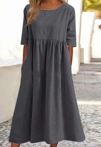 Elegantes Baumwoll-Leinen Kleid mit praktischen Taschen