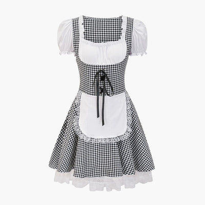 Schulterfreies Karo Dirndl kleid für Damen - Oktoberfest 2025