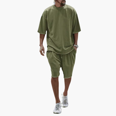 Herren Sommer Zweiteiler mit Kordelshorts und Oversize Shirt