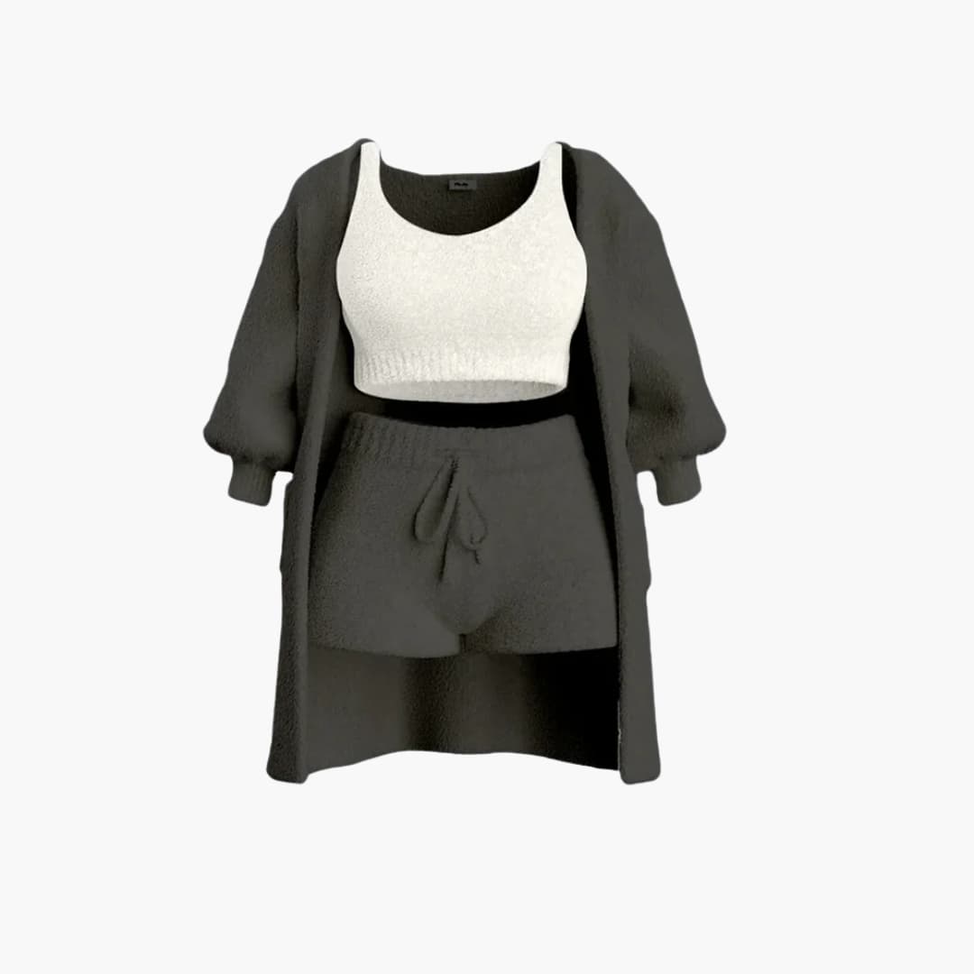 Loungewear Set - Damen Strick Outfit 3-teilig mit Cardigan