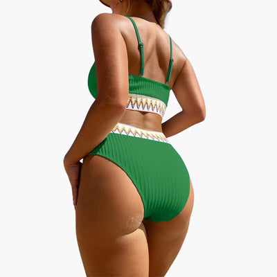 Damen-Bikini-Set mit geripptem Top und Bikinihose mit hoher Taille