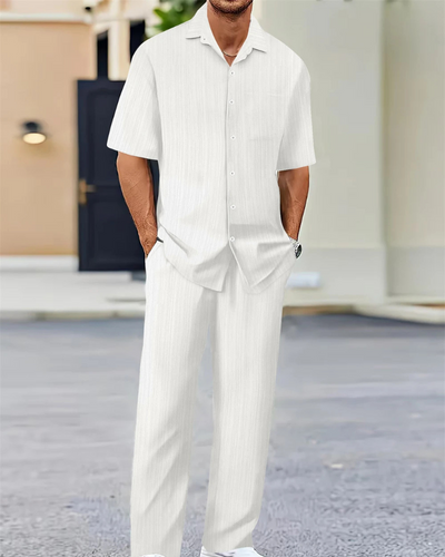 Herren Freizeit-Zweiteiler mit Kurzarm-Hemd und bequemer Hose