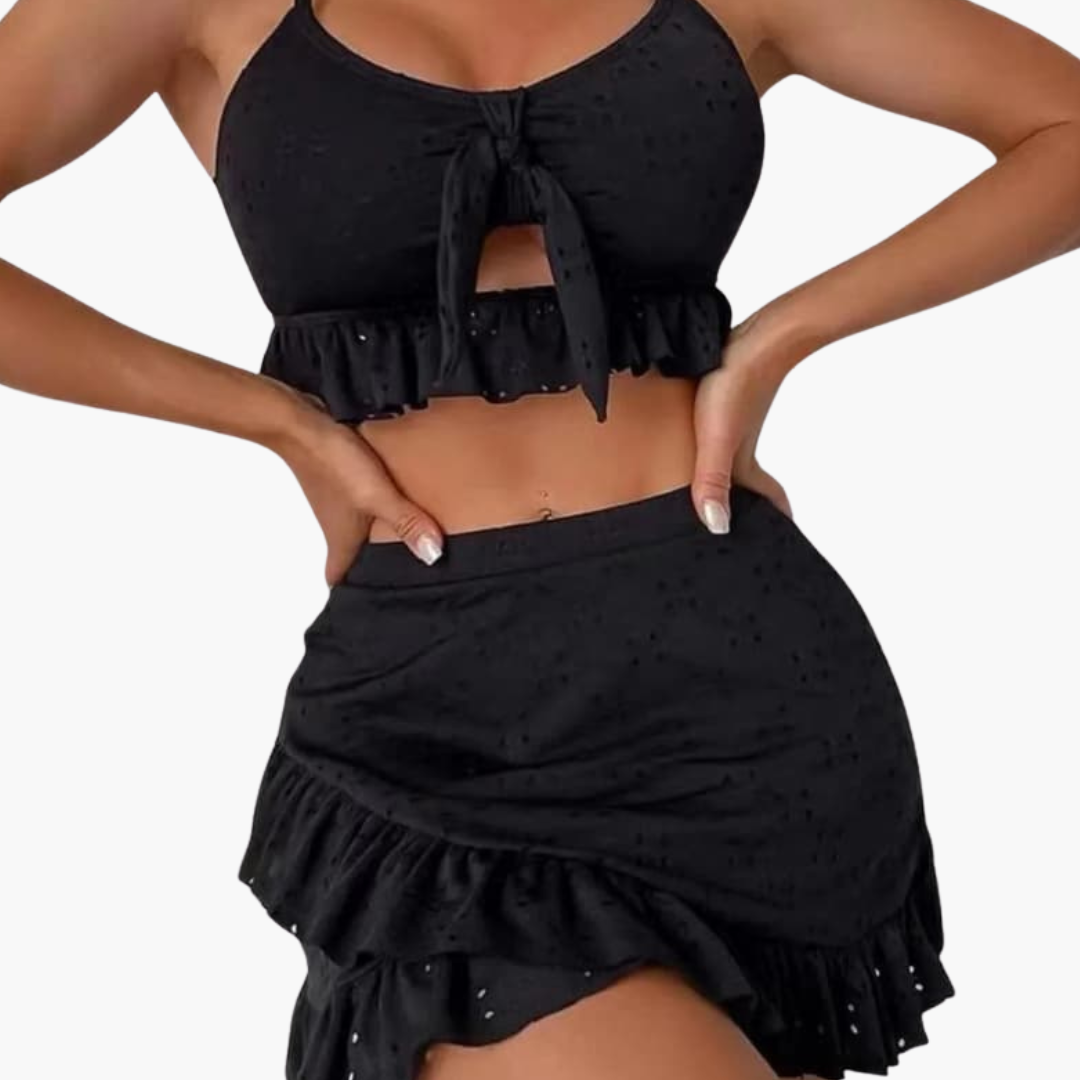 Bikini-Set Damen - 3-teilig mit Rüschen & High-Waist Design