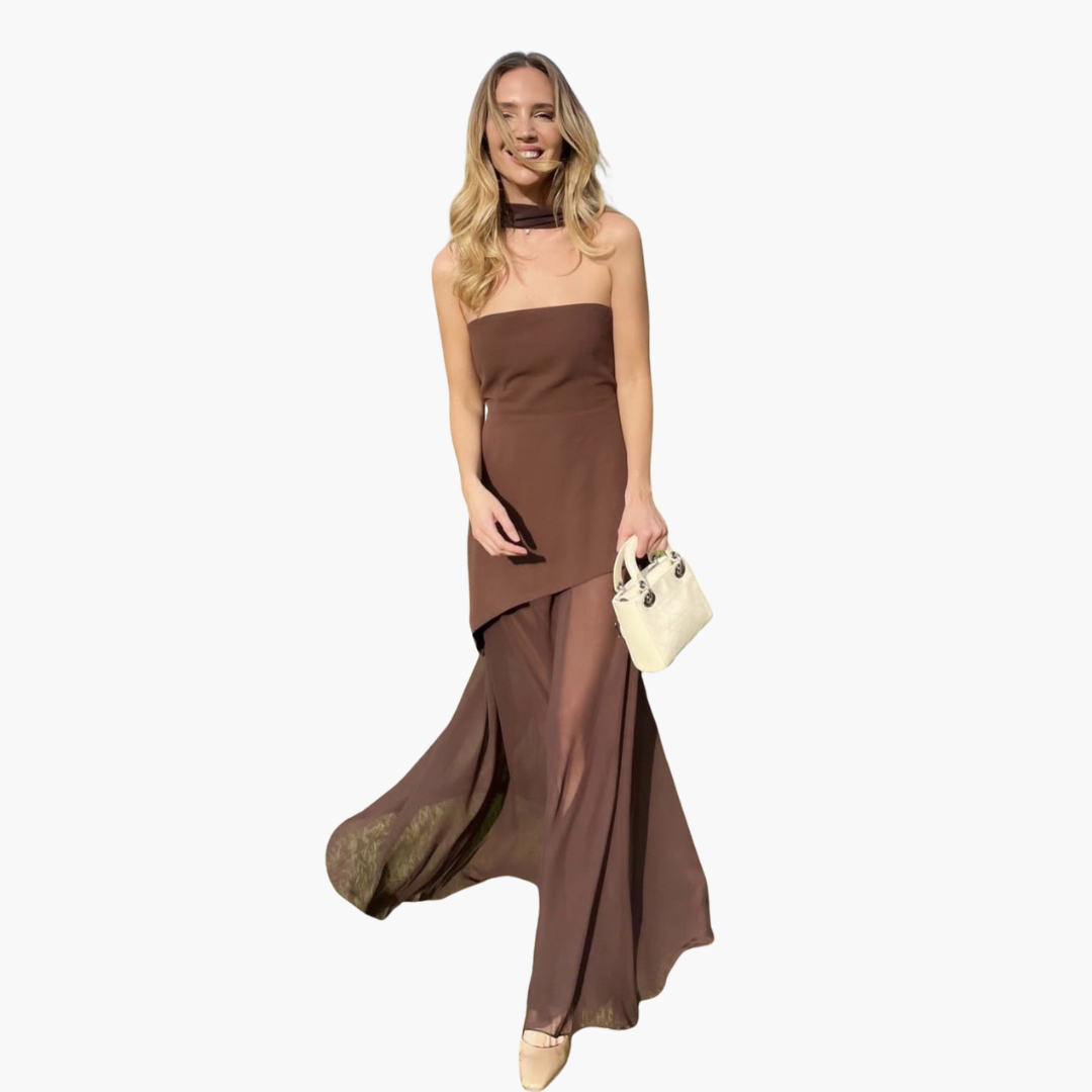Schulterfreies Abendkleid für Damen - Maxi mit hohem Schlitz