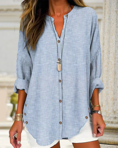 Lucia – Elegantes V-Ausschnitt-Top mit zeitlosem Streifenmuster