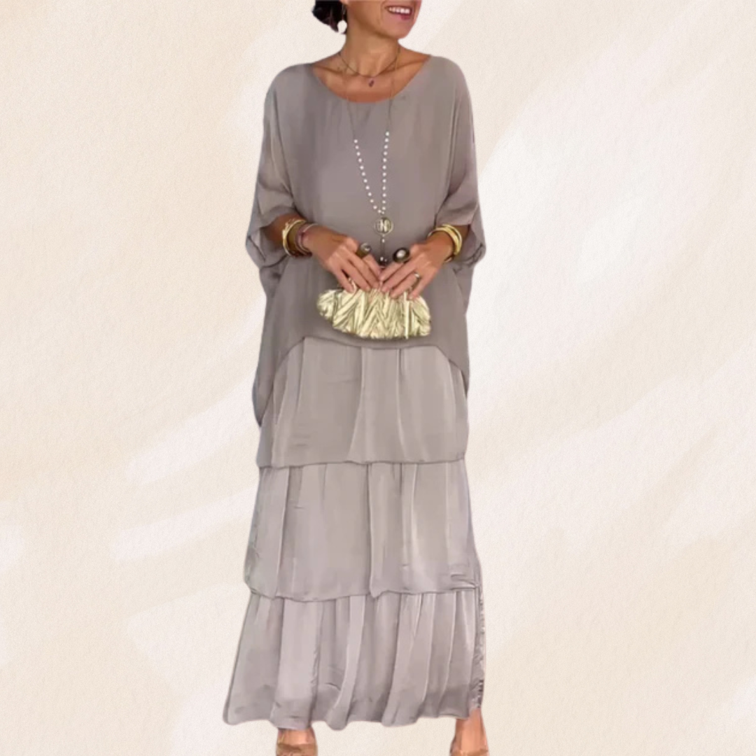 Elvéra – Fließendes Maxikleid mit Rundhalsausschnitt