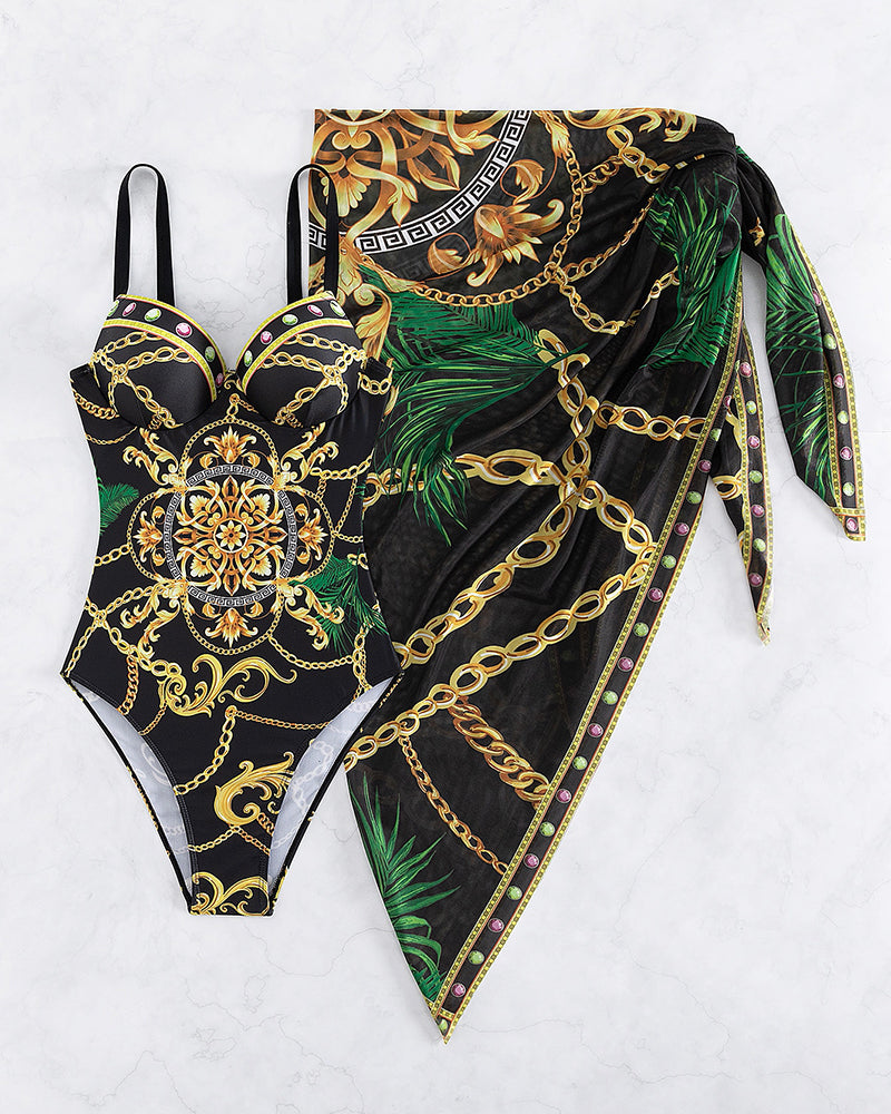 Darius - Badeanzug mit Push-up auf jeden Fall, dekorativen Kettendetails und Strandrock