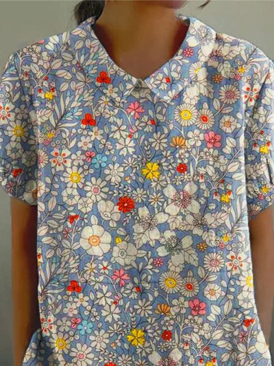 KURZARM-BLUSE MIT BLUMENMUSTER